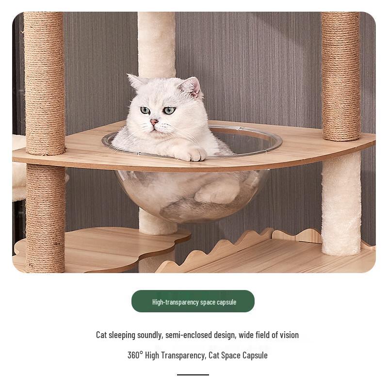 Large Wooden Cat Tree with Space Capsule & Scratcher