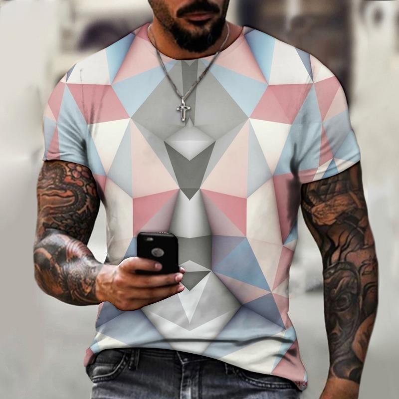 New Trend Hip Hop Harajuku Men's Summer Casual Sportwear Geometric 3D Diamond Print Top Short Sleeve T-shirt