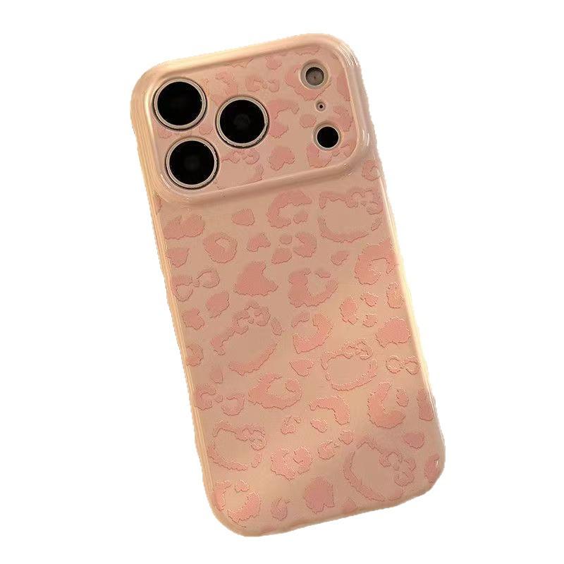 Pink Leopard Heart Phone Case for Apple 17 Pro/16 Pro/15/14/13/12 - Drop-Proof with Large Window