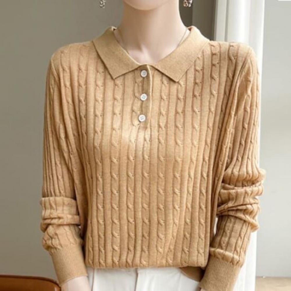 Navava Women Cable Knit Long Sleeve Collar Nk2285