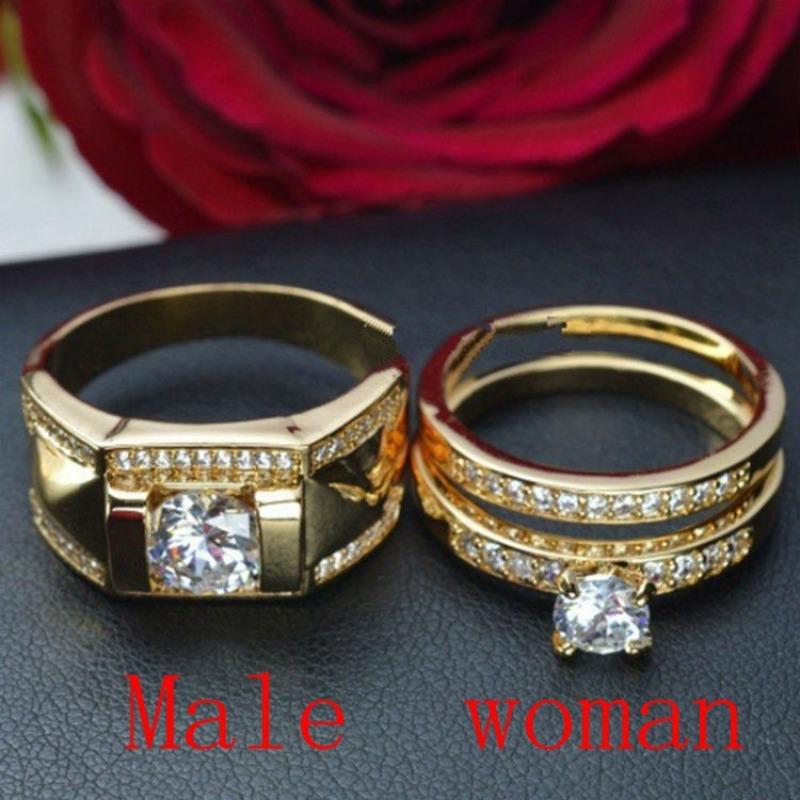 Gold-plated couple diamond ring European and American fashion men's and women's popular ring rings