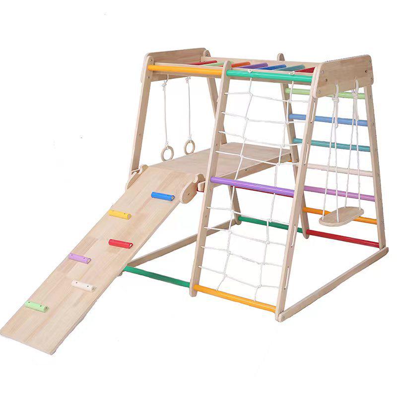 Indoor Toddler Climbing Set: Solid Wood Frame with Slide, Swing, and Rock Climbing Combination