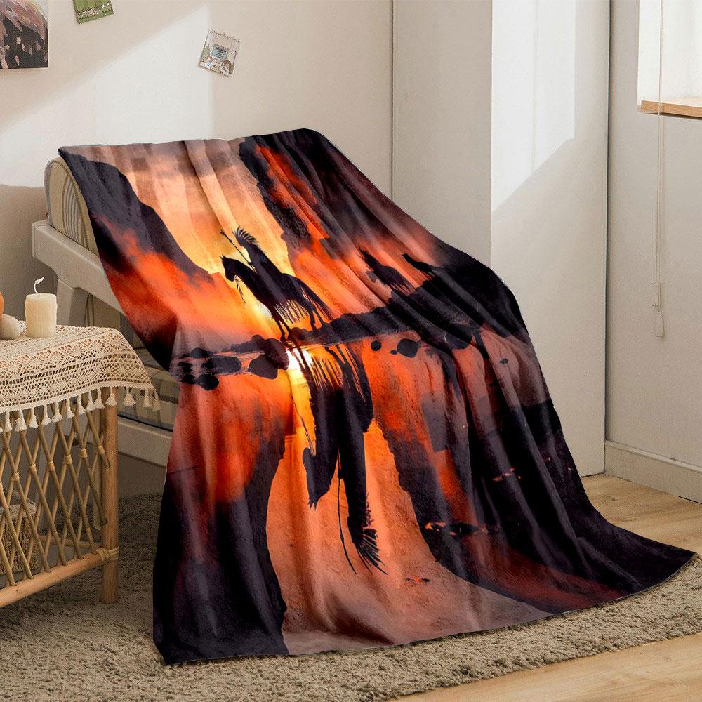 Warriors at Sunset Landscape print blanket soft and cozy perfect for the living room bed sofa or a nap,gift
