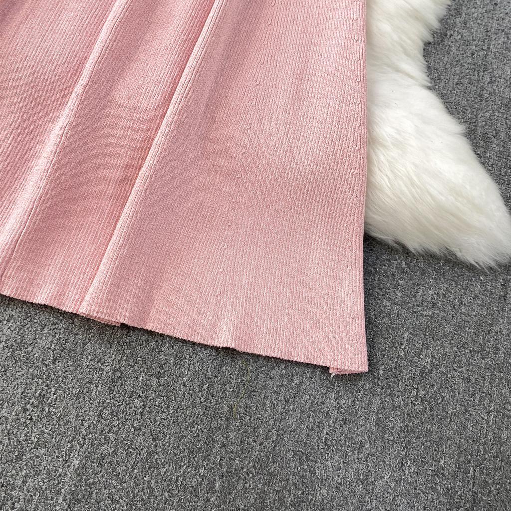 Summer Designer Solid Hollow Out Long Knitting Dress Women Elegant Half Turtleneck Sleeveless Slim Knitwear Sweater Dresses Female