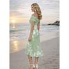 Women's Off Shoulder Floral Print Midi Dress Short Sleeve Slim Fit Elegant Dress