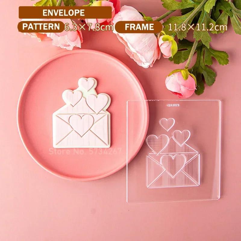 2023 Valentine's Day Heart Fondant Printing Stamp Cartoon Lips Love Letter XOXO Cookie Cutter Embosser Cake Mold DIY Baking Mold