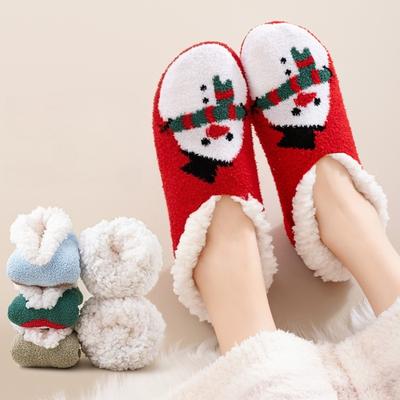 Mode 1 Paar Niedliche Cartoon Weihnachten Zuhause Boden Schuhe Frau Winter Indoor Socken Schuhe Weiches Plüsch Anti-Rutsch Sohle Mädchen Warme Baumwollschuhe