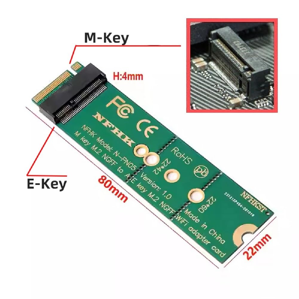 cablecc WiFi Riser Card NGFF Key-E Wireless Network Card - M.2 NGFF Key-M NVMe SSD Adapter WiFi 6 WiFi 7 Compatible