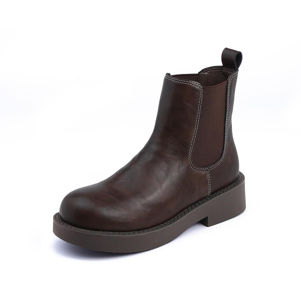 Winter New Internet Celebrity Elastic Cigarette Boots Comfortable Fashion Chelsea Short Boots Washed Horse Leather Boots Women