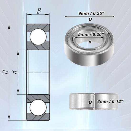 TWO 5x9x3mm Single Row Deep Groove Ball Bearings Universal Metal Shield