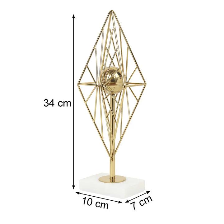 Diamond Prism Decor In Gold – Modern Geometric Decorative Sculpture | 10 X 7 X 34 Cm