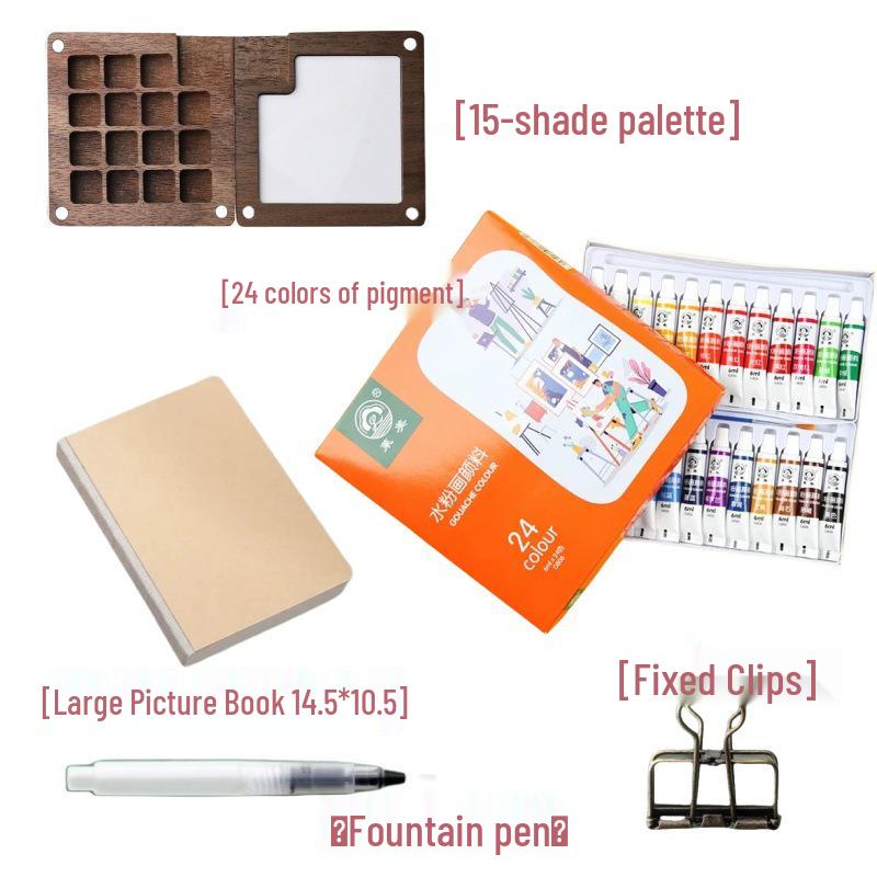 Portable Mini Watercolor Paint Box with Wooden Palette - Travel Sketchbook & Painting Toy