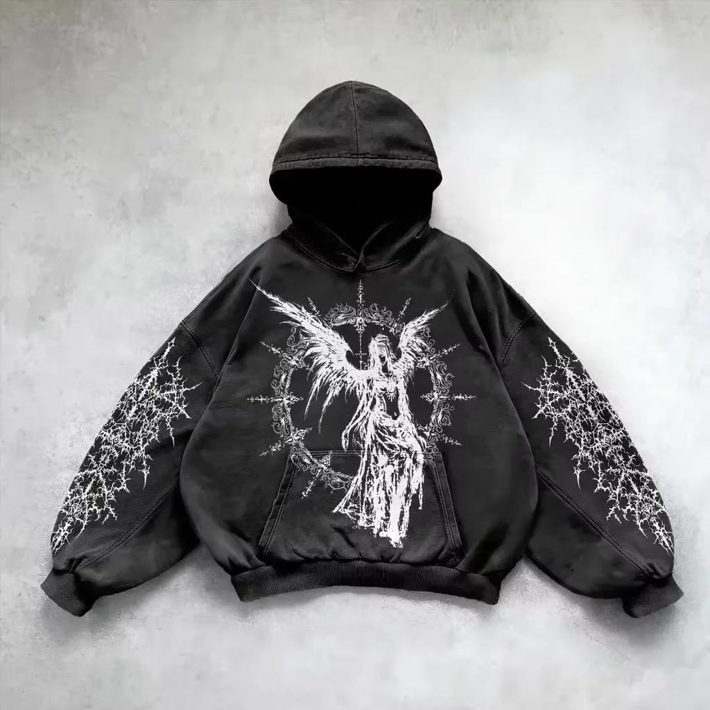 Purple Inferno Dragon Graphic Hoodie Women Oversized Vintage Goth Streetwear Long Sleeve Pullover Sweatshirt Gothic Casual Daily Outfit Harajuku Style