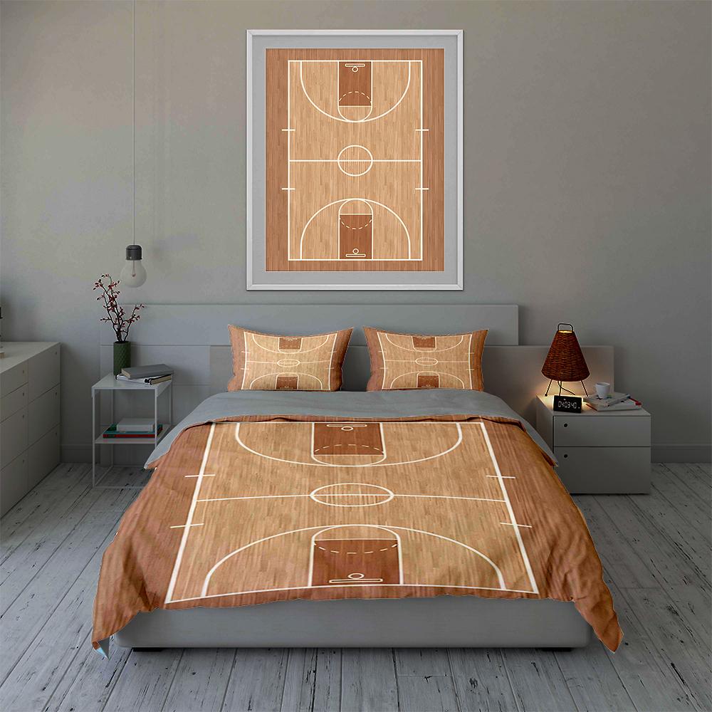 Basketballplatz-Design. Bettwäsche Bettbezug-Sets Bettbezüge Kissenbezüge Geschenke (1 * Bettbezug 2 * Kissenbezüge, ohne Bettdecke)