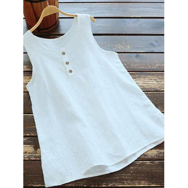 

Женский жилет больших размеров без рукавов, хлопково-льняной, ретро, с круглым вырезом M белый