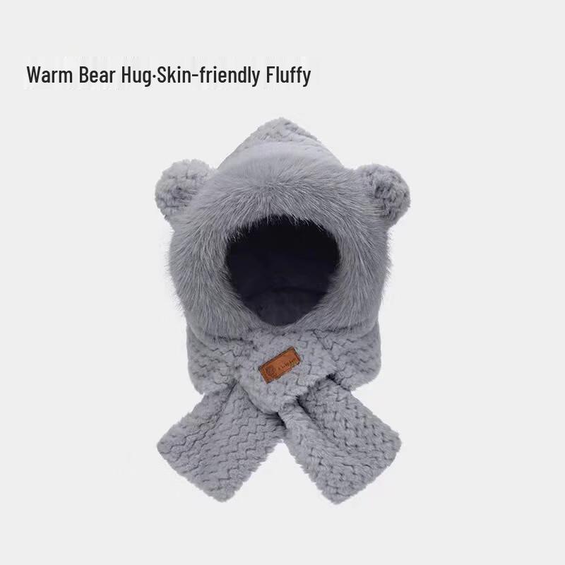 

Утепленный зимний комплект шарф и шапка с ушками животных