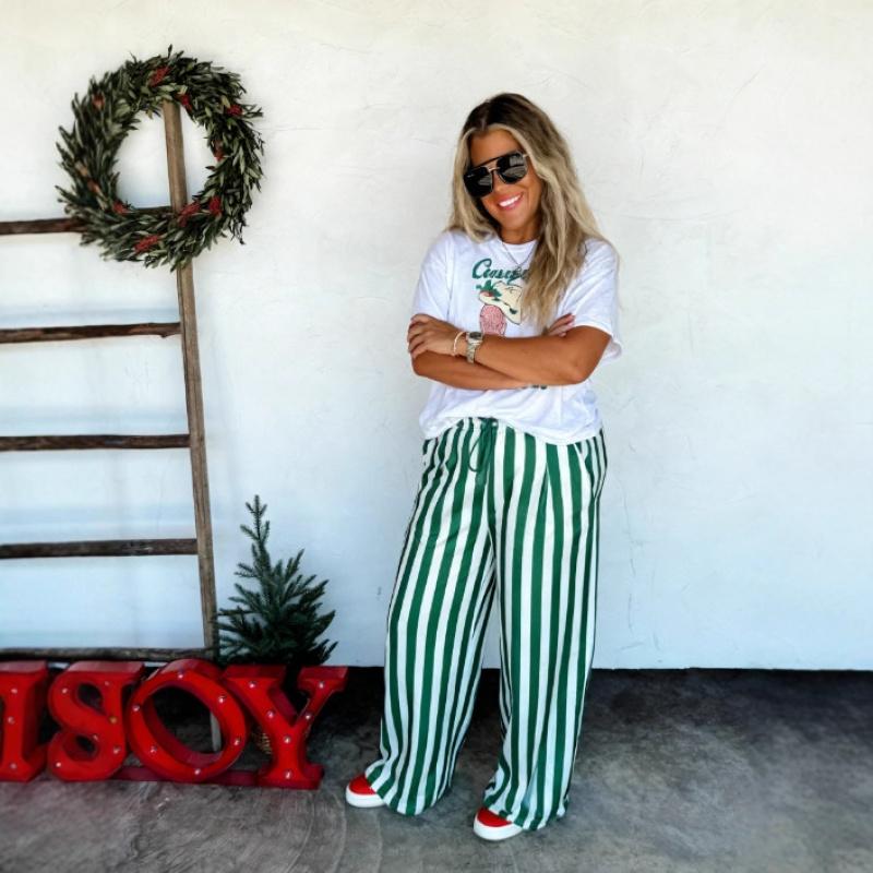 2026 New Women's Loose Casual Striped Printed Long Straight Pants