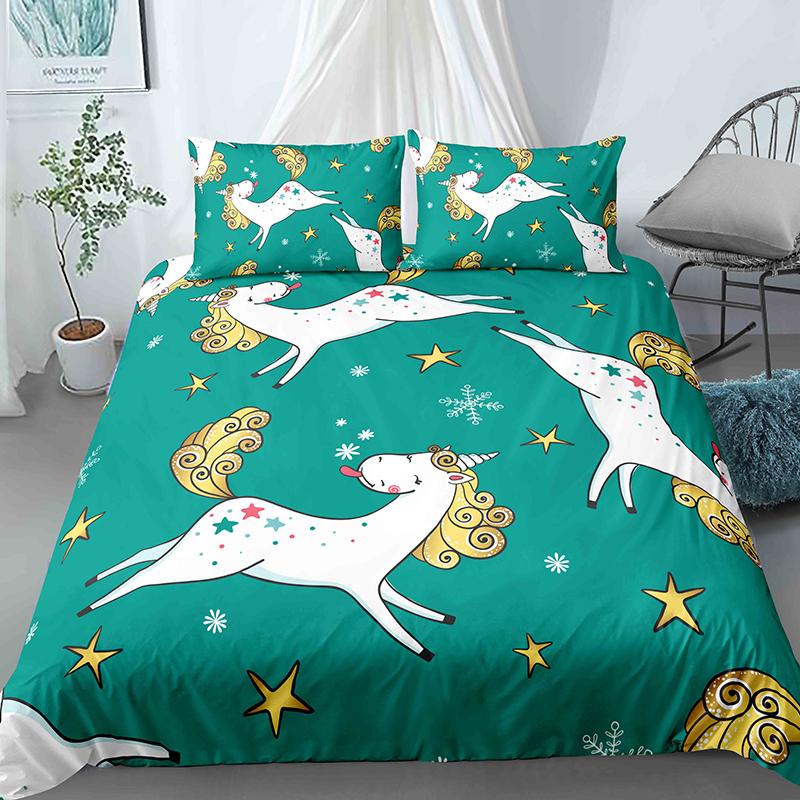 Cartoon Unicorn Duvet Cover Set With Pillowcase Queen King Size 2 3 Pcs Bedding For Kids Adults Polyester
