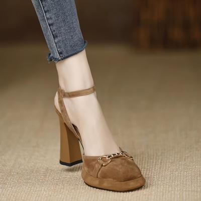 Fashion 2025Square High Heel  Jane Shoes Fashion Shallow Platform Shoes Spring Autumn Retro Style Ladies Elegant Dress Pumps