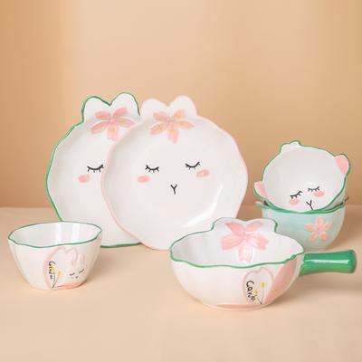 Kreatives niedliches Cartoon-Keramikgeschirr Teller handbemalte Keramikschüssel Teller Teller-Set Haushaltsgeschirr