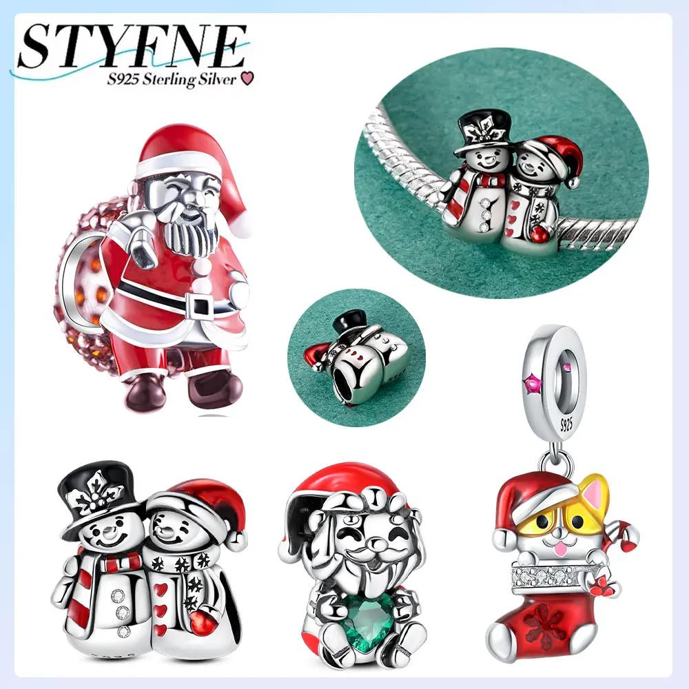 Copper Christmas Snowman Old Man Charm Pendant Beads Fit Original Bracelet For Women Valentine Day Jewelry Gifts