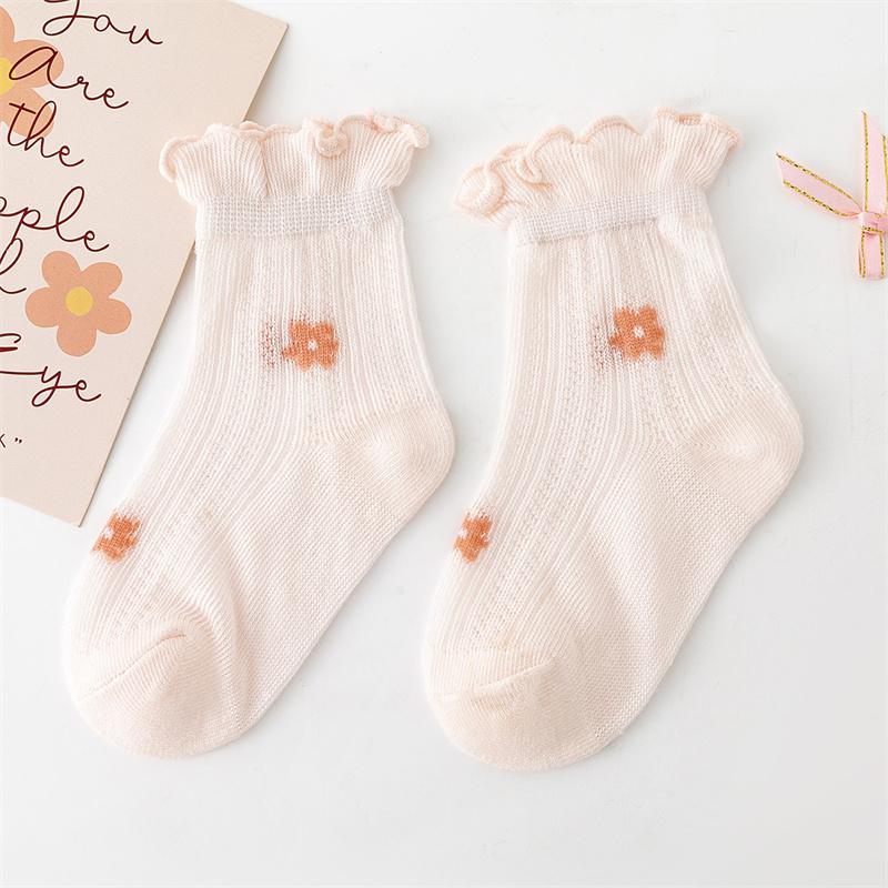 1-5Y Baby Girls Frilly Socks Floral Mesh Breathable Short Sock Anti-Skid Princess Socks for Toddler Child Summer Ankle Sock