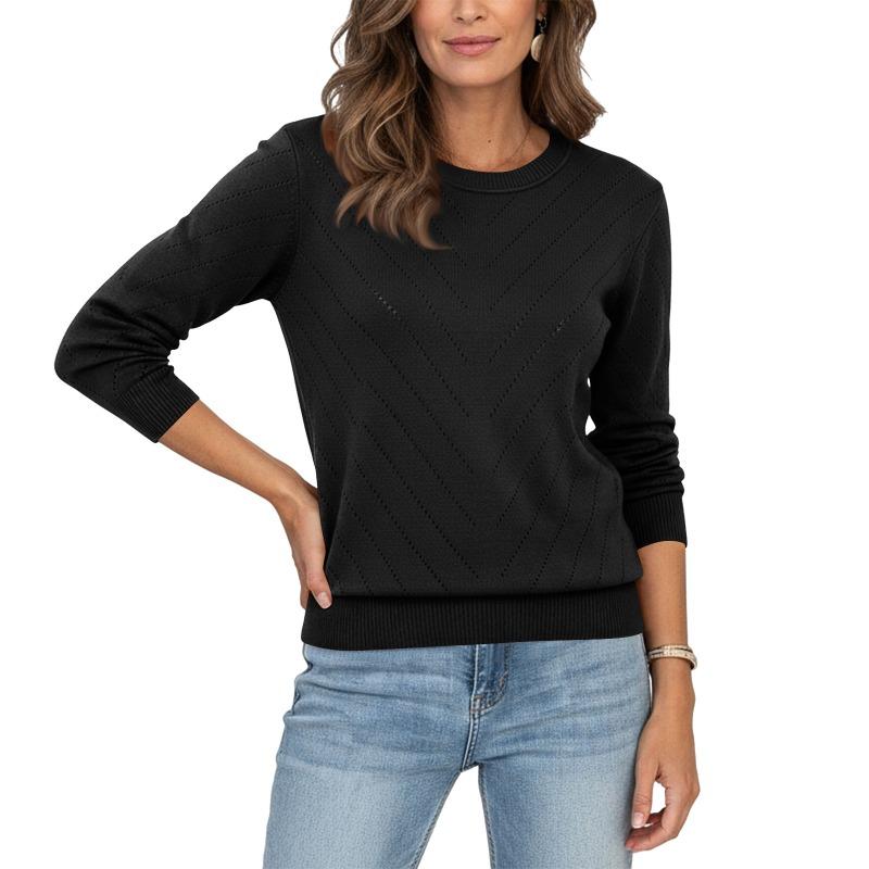 Autumn and Winter New Foreign Trade Fashion Pullover Sweater Round Neck Long Sleeved Comfortable Knitted Sweater Women's Clothing