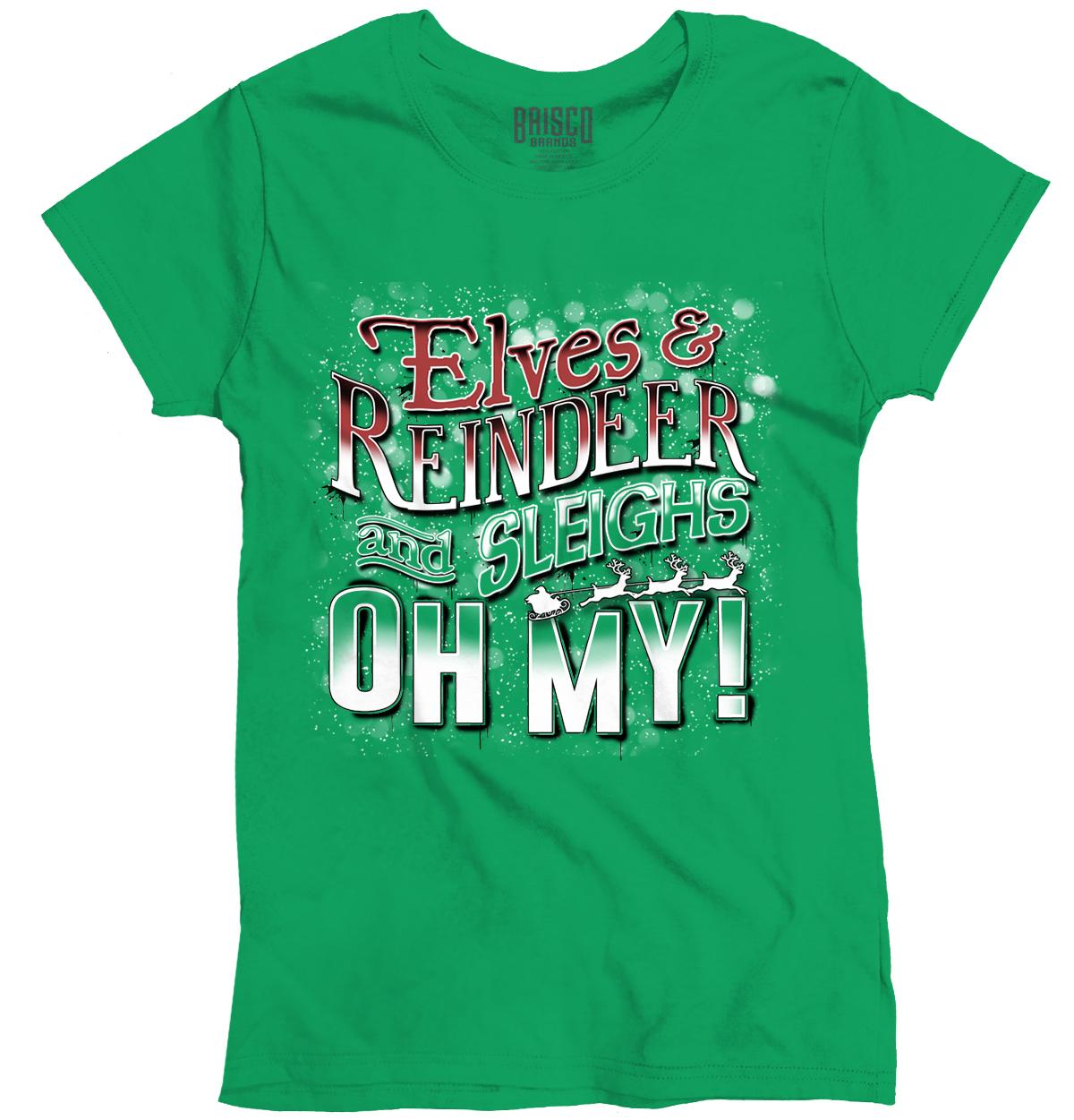 Elf Reindeer Sleigh Santa Claus Christmas Womens Top Junior Graphic Tee XXXXL