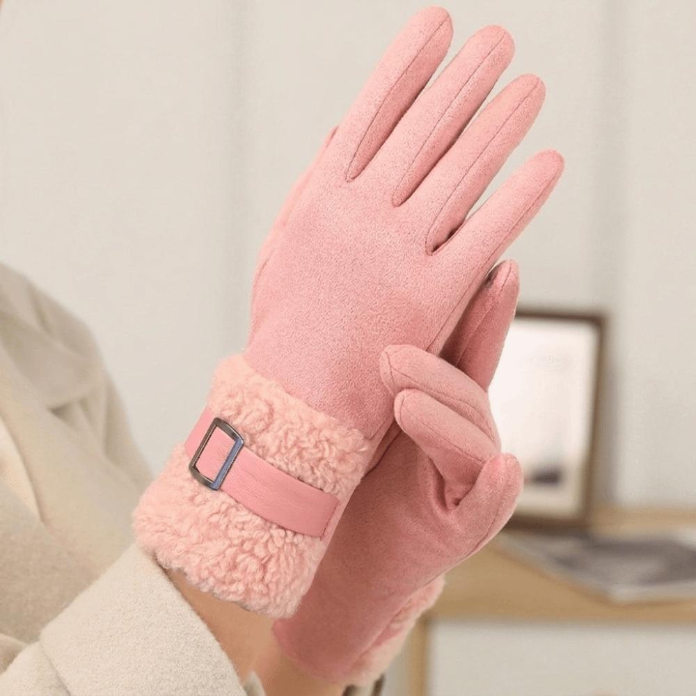 Full Finger Winter Women's Gloves Fleece Cycling Mittens Elegant Women Suede Gloves  Mom