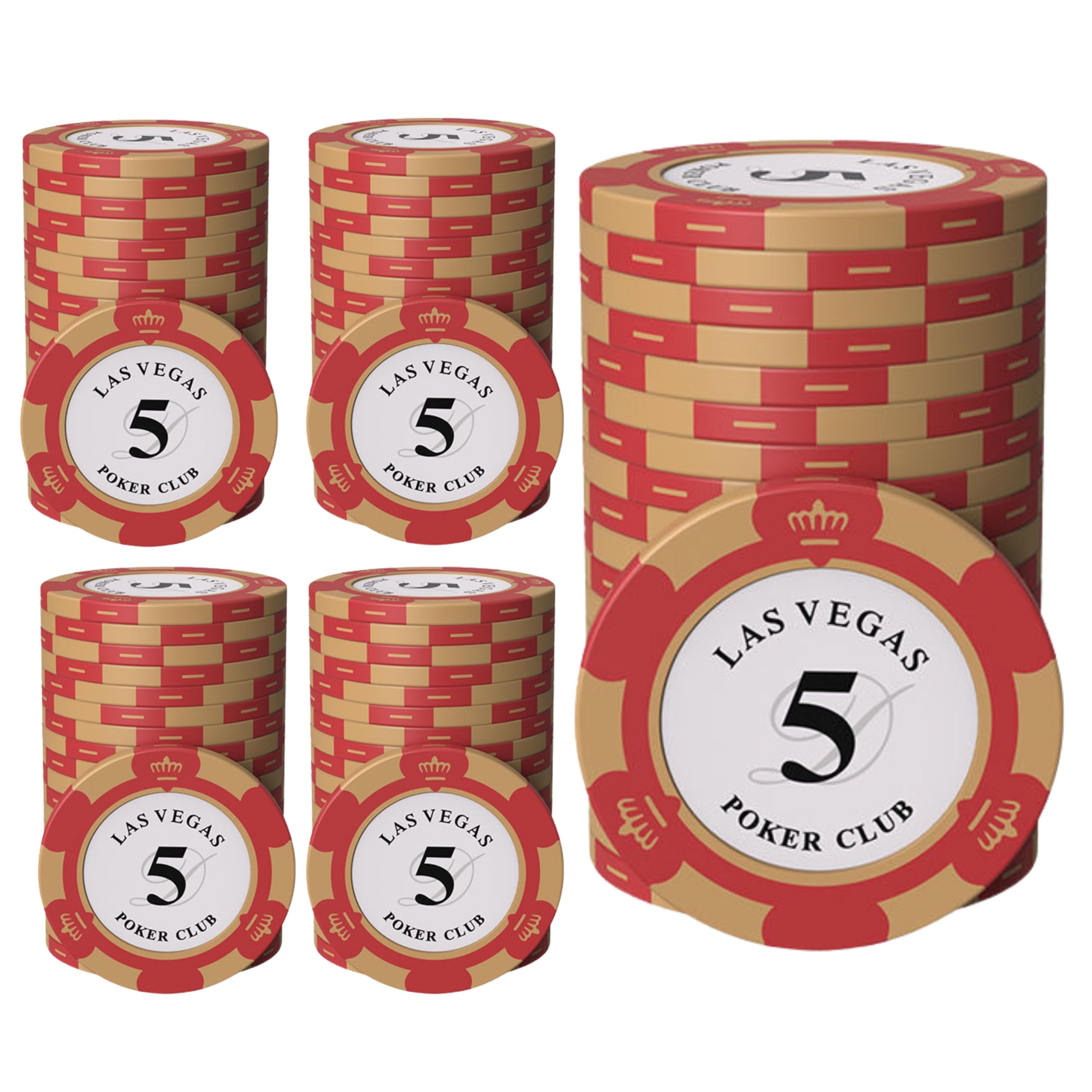 

East Leaf Poker Chips, Clay Casino Chips, 5-Sided, Single Chip Set of 100 with Metal Inserts, Premium Quality, Authentic Design for Card Games