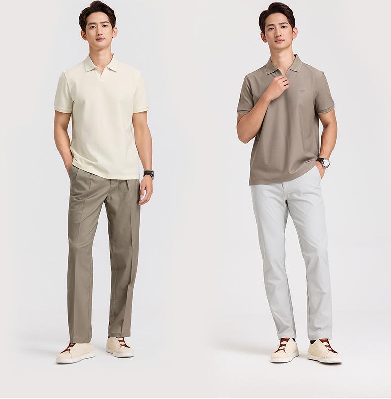 [Smooth and Breathable] Langdeng Men's Summer Mulberry Silk Bead Seagull Collar Polo Shirt