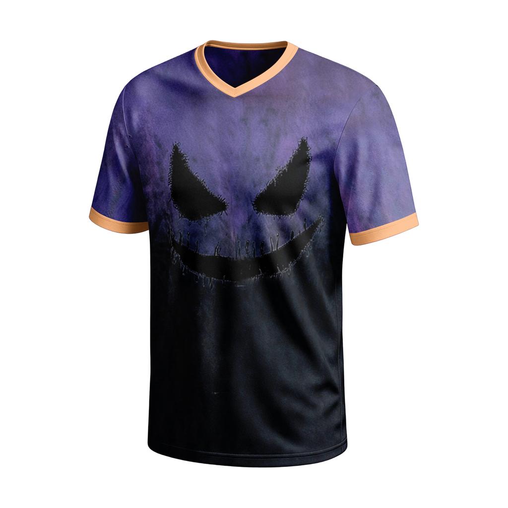 Men's Short Sleeve V-Neck T-Shirt with Halloween Print for Casual Daily Wear