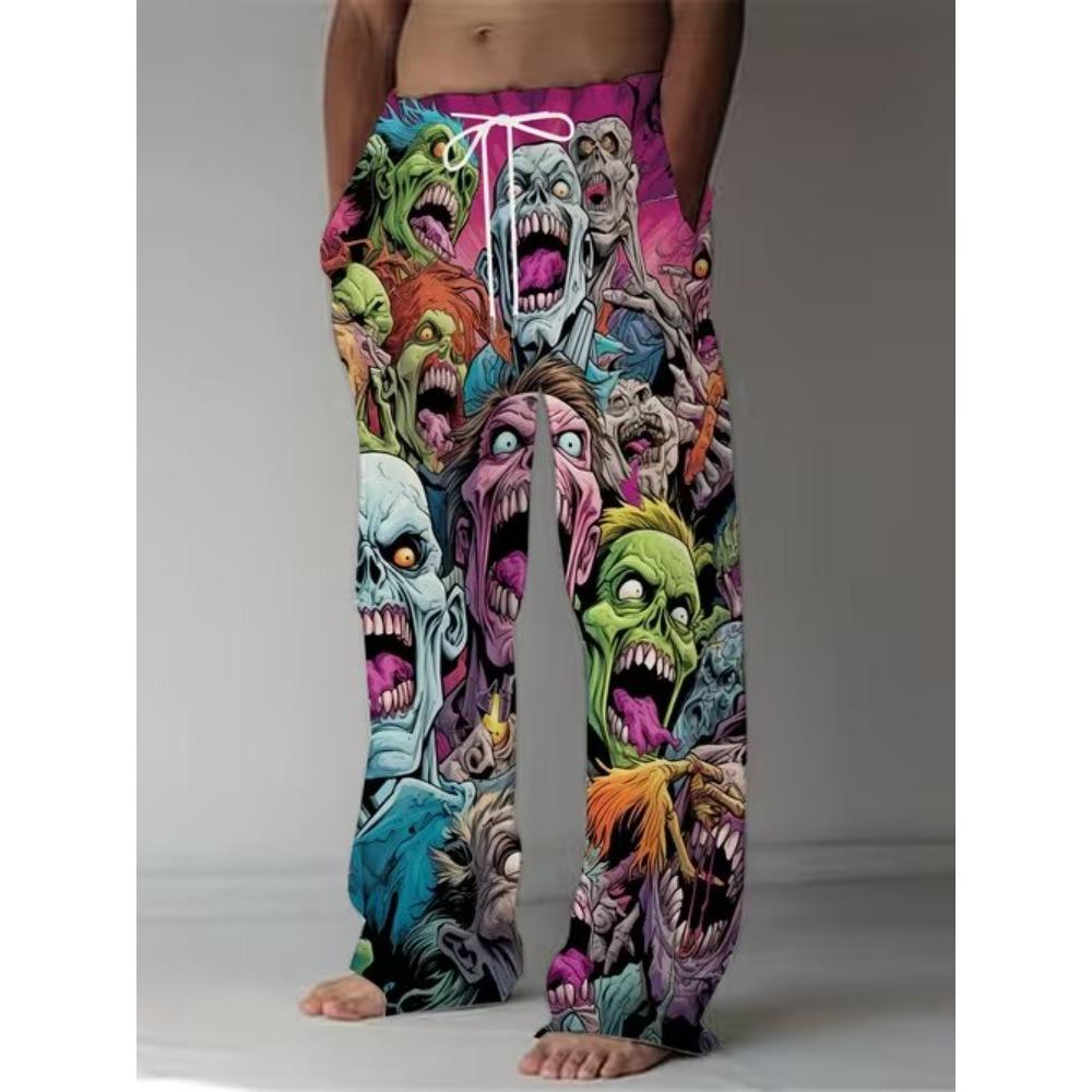 Men's 3D Retro Printed Baggy Casual Trousers, Elastic Drawstring Waist with Pockets, for Spring Summer Home Outdoor Vacation