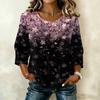 Damen Freizeitbluse mit Blumenprint, Rundhalsausschnitt, Dreiviertelärmel, Leinen-Baumwollmischung, Leicht, Bequem, Lockerer Schnitt, Oberteil für den Alltag