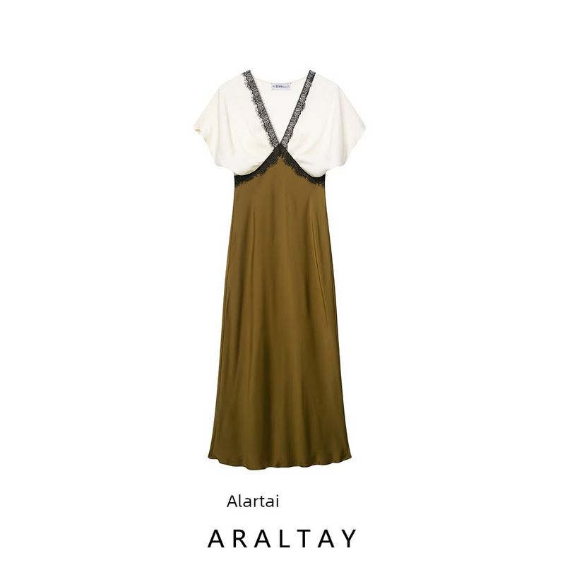 Araltay New Arrival Fashion Style Women's Clothing Fashion Color Contrast Lace Silk Satin Texture Midi Skirt Dress 1165177