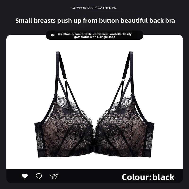 Summer Backless Front Closure Bra, Small Bust Push Up Side Gathering Trending Low Back Women Bra
