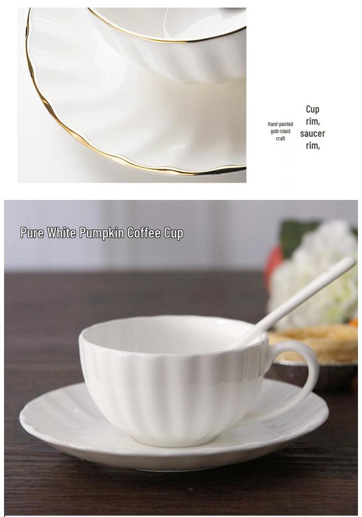 Nordic Style Bone China Coffee Set - Gold Trimmed Butterfly Design Cups (White).