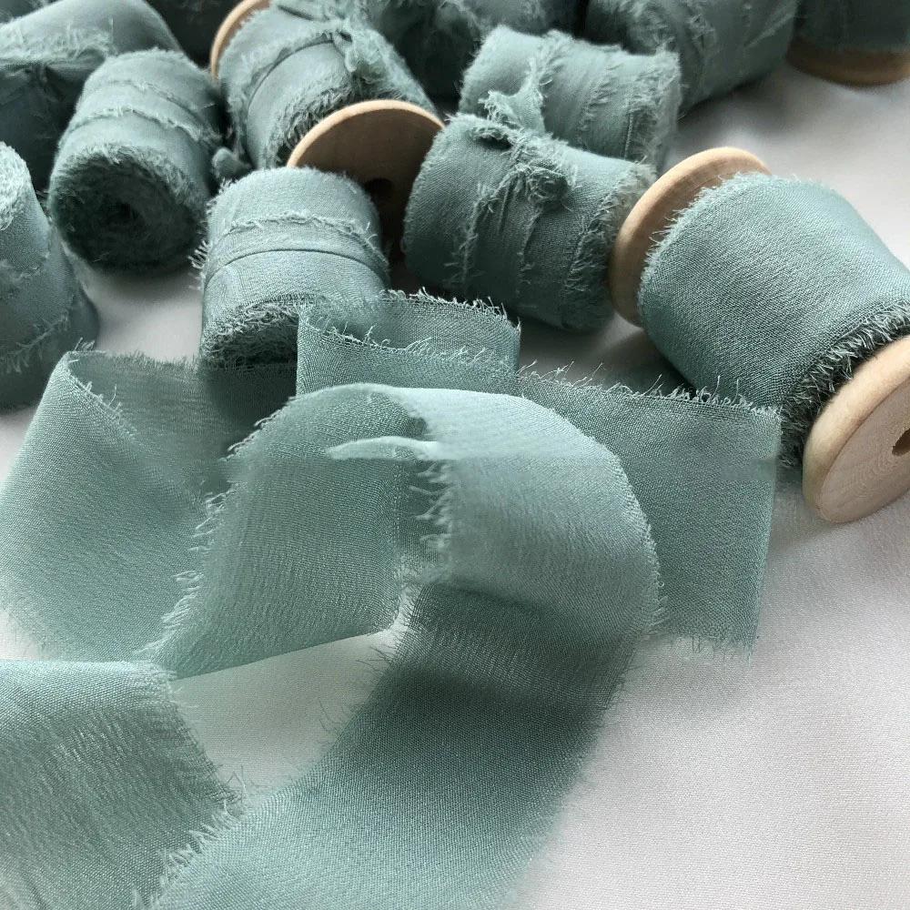 Prawdziwa Czysta Jedwabna Wstążka Haft Satynowa Bawełna Surowe Brzegi do Rękodzieła Wesele Przyjęcie Bukiet Ślubny Zaproszenia Rustykalny Styl