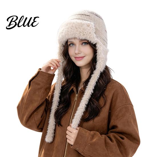 Fashionable Knit Hat Women Trapper Hat Wool Blend Knitted with Ear Flaps Fuzzy Cold Weather Headwear Trim Warm Winter for Hiking Skiing Outdoor