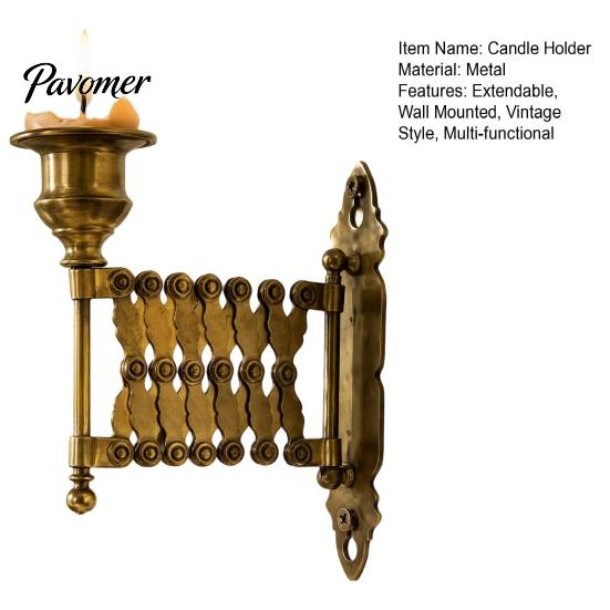 Minimalist Candle Wall Sconce Extending Taper Holder, Vintage Mounted Adjustable Metal Stand Candlestick for Home Living Room Bedroom Decor Corrosion