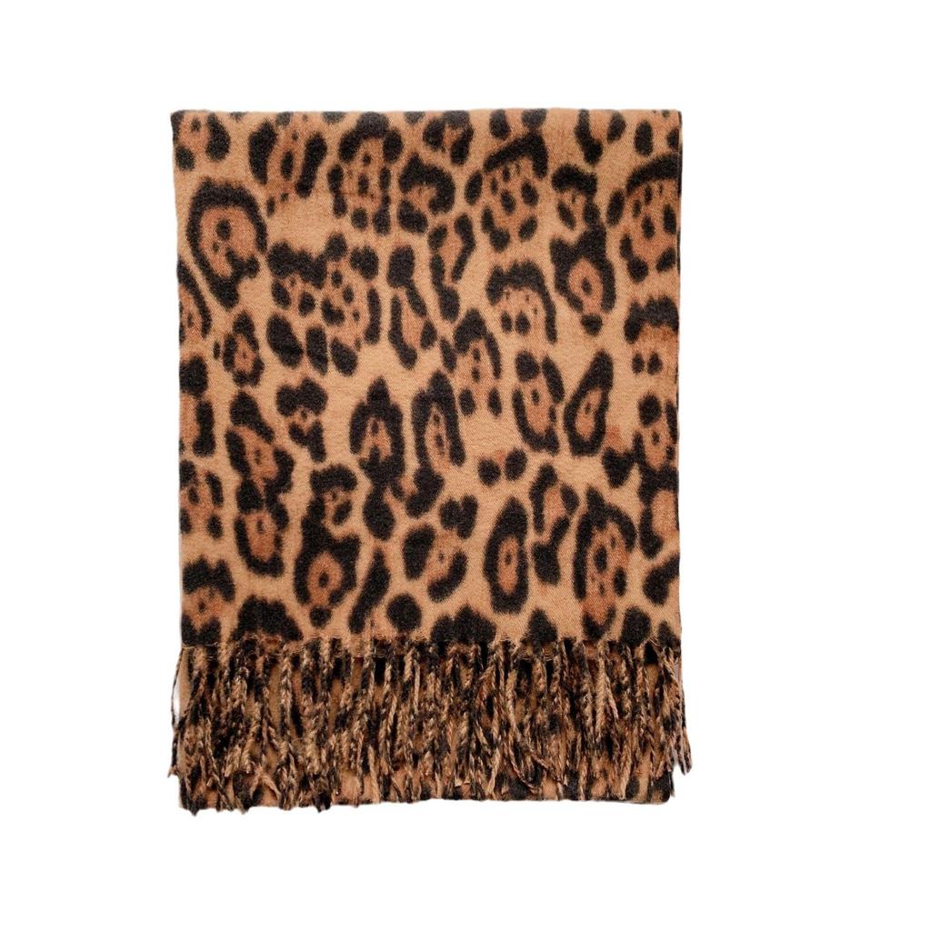 Leopard print scarf women's autumn and winter thickened imitation cashmere fringed scarf shawl versatile warm student scarf