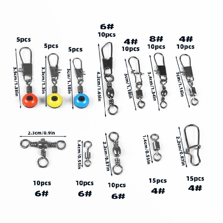 115Pcs Slides Bearing Swivels Triple Swivels Fishing Line Connector Swivels Accessory for Bass Trout Fishing