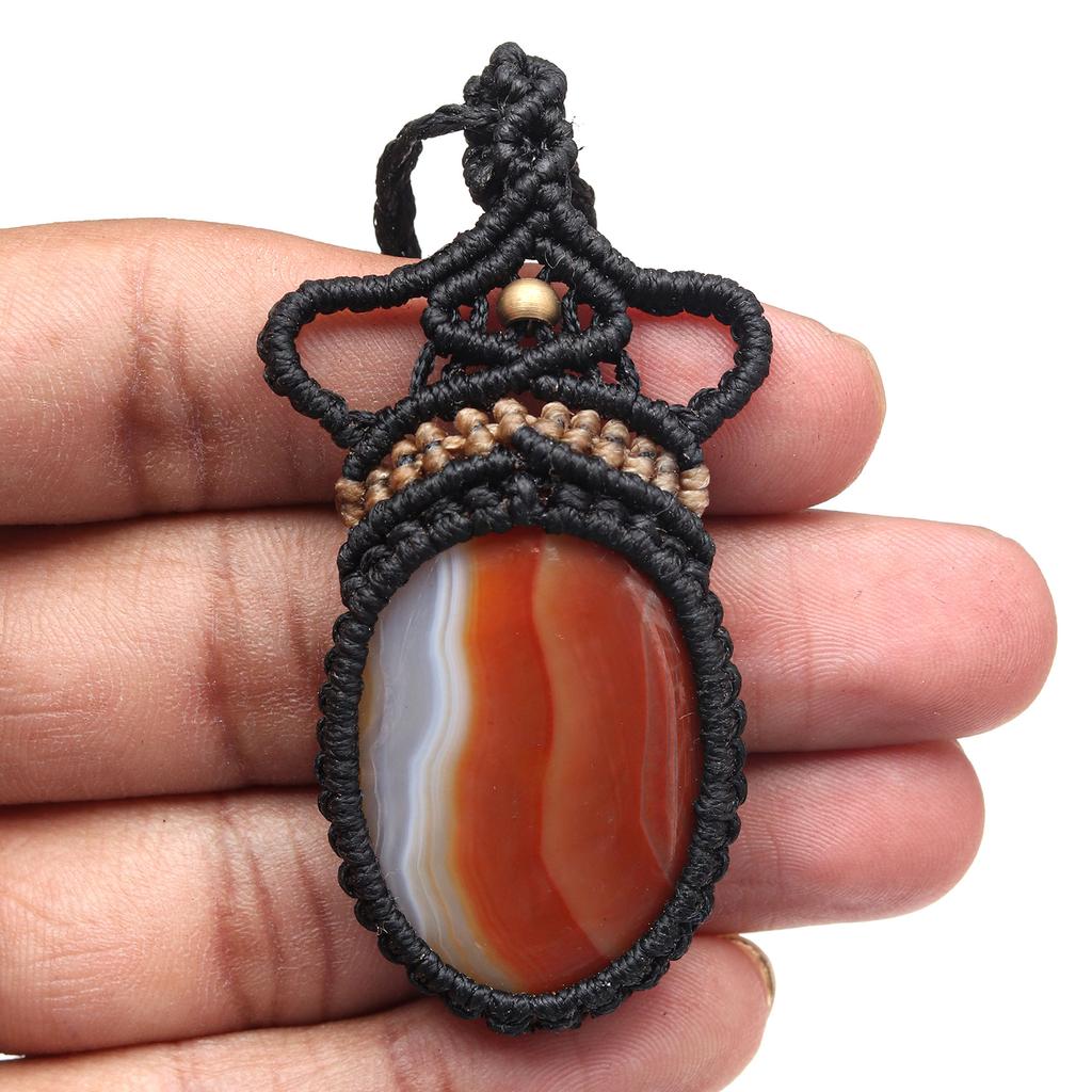 Agate Necklace Red Macrame Gemstone Beaded Macrame Necklace Stone Red Handmade