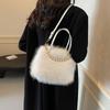 Yogodlns Winter Fashion Faux Fur Crossbody Bags for Women's Gift, Pearl Chain Decor Shoulder Bag, Ladies Handbags Top-handel Bag