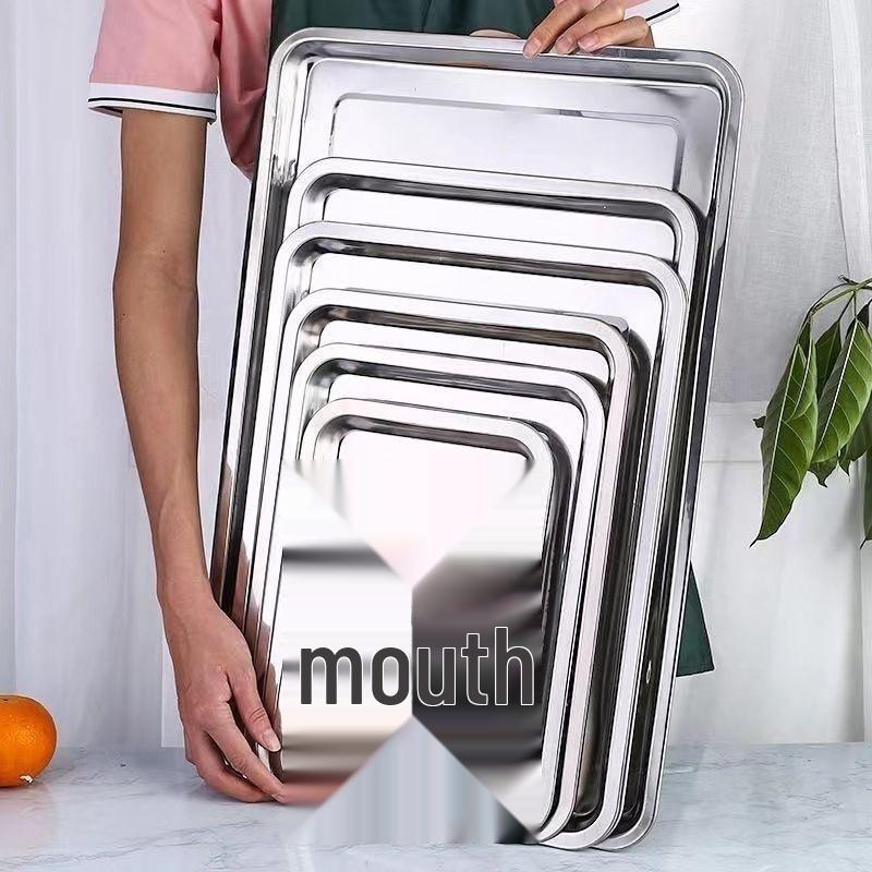 Extra Thick 304 Stainless Steel Square Tray for BBQ, Steamed Rice, Buffet, and Dumplings