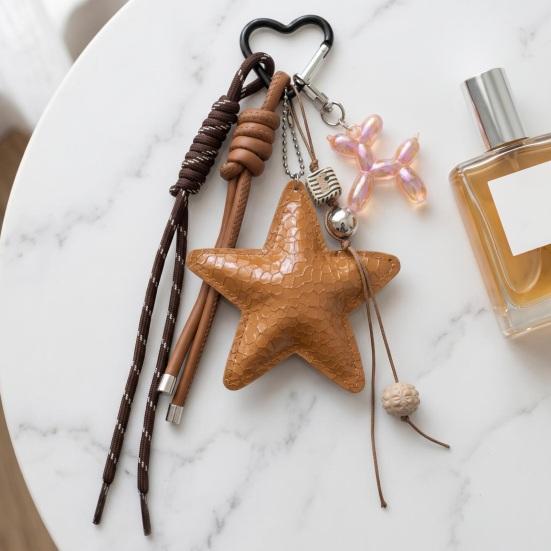 Keychain Pendant Matte-Glossy Finish Imitation Leather Five-Pointed Star Key Chain with Metal Heart Buckle