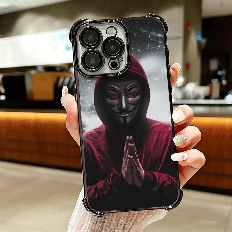 Anonymous V Mask Plating Phone Case For Iphone 16 17 Pro Max Air 16E 14 15 Plus 12 13 Mini Anti-Fall Airabag Cover