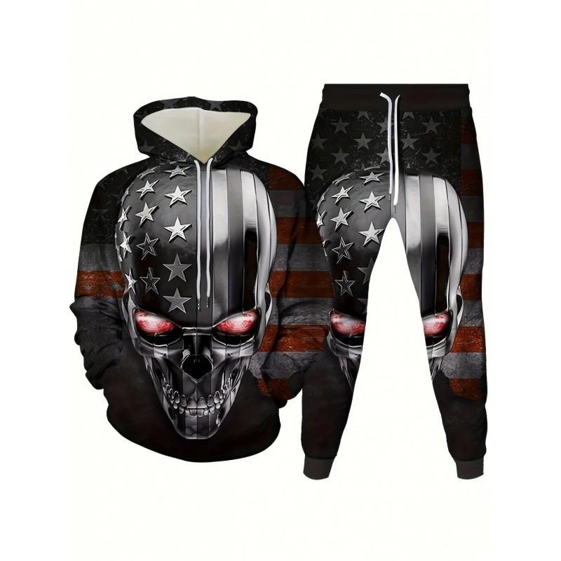 Fashion Skull 3D Print Hoodie Sweatpants Set Men
