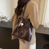 Large Capacity Solid Color Shoulder Bag Retro Women's Handbag Trendy PU Leather Armpit Bag  Female