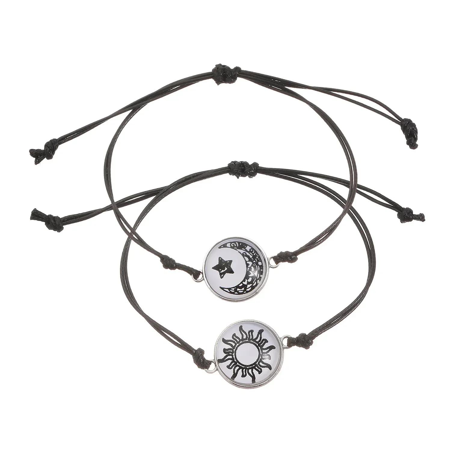 

2 PCS/Set Couples Bracelet For Women Lover Luminous Sun Moon Rope Charm Friendship Girlfriend Party Jewelry Gift белый